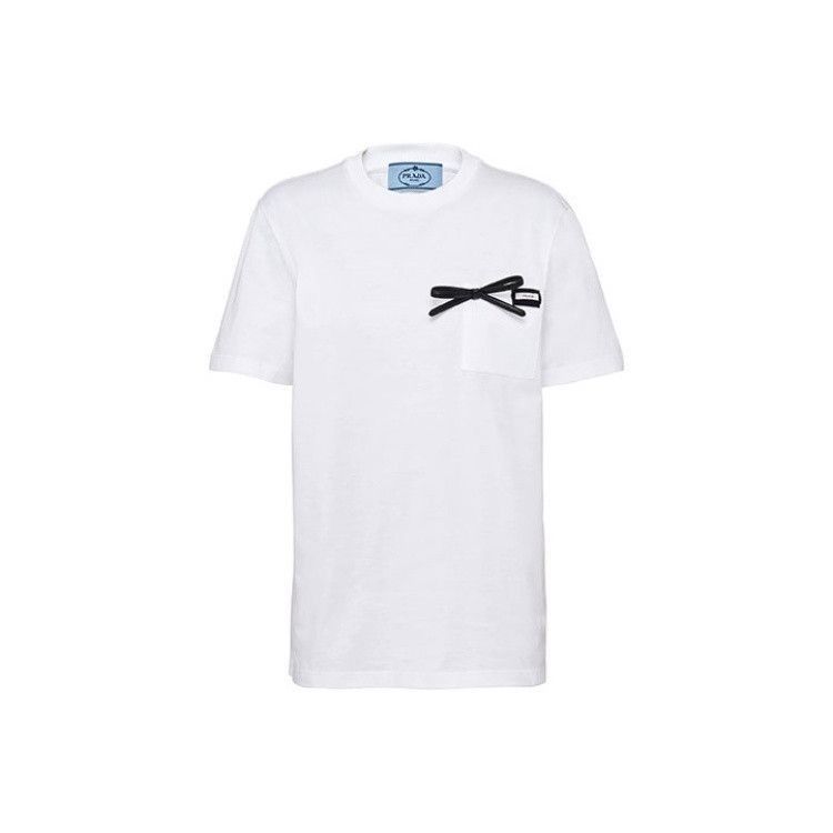 Prada Prada SS21 White Bow Detail TShirt-2506 Size US XS / EU 42 / 0 - 7 Thumbnail