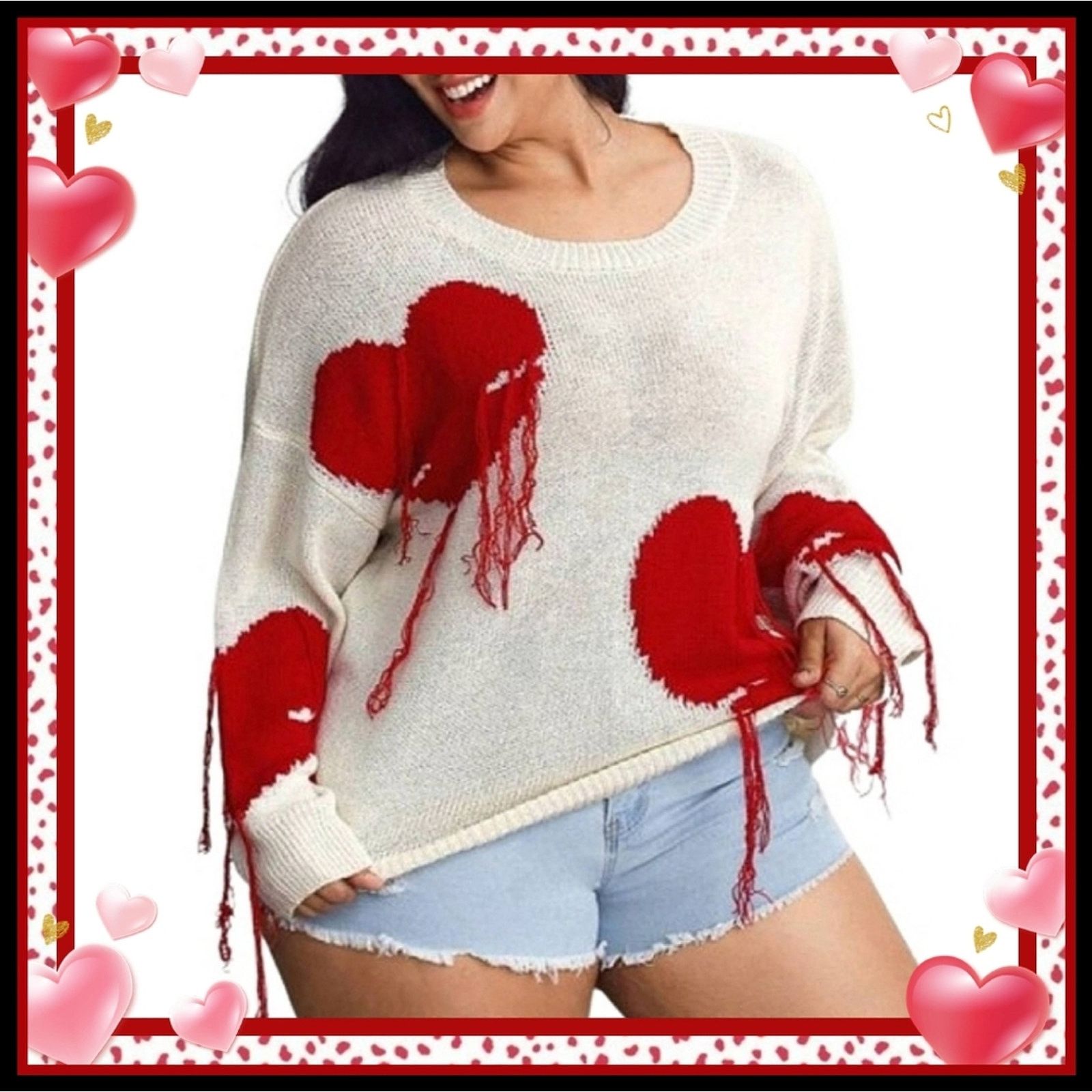 Shein BLEEDING HEARTS ♡ MEDIUM GAUGE KNIT ♡ SWEATER 5x ♡ NWT Size 4XL / US 24-26 - 1 Thumbnail