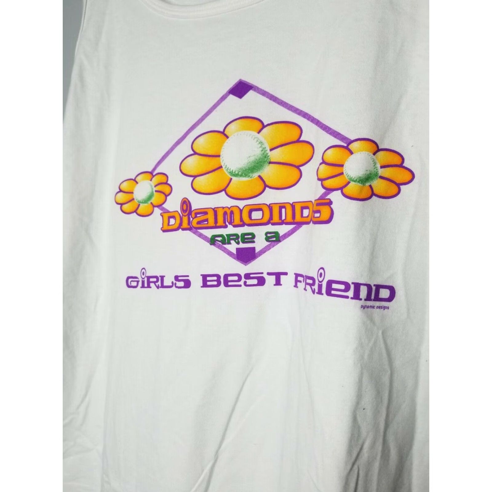 Anvil VINTAGE Anvil Diamonds Are A Girl's Best Friend Softball Tank Top Adult XL White Sleeveless Cotton Muscle Tee Girls 90s Theme Size XL / US 12-14 / IT 48-50 - 2 Thumbnail