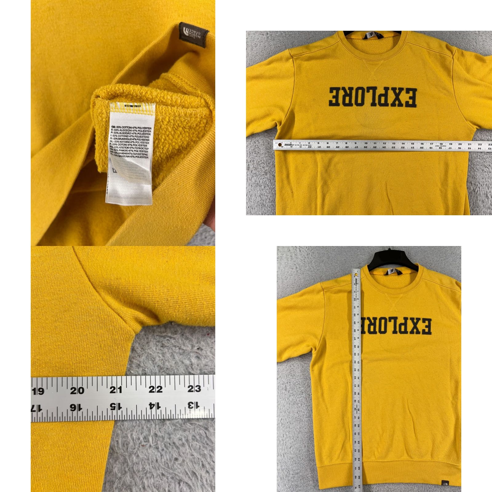 The North Face The North Face Sweater Men Medium Yellow Pullover Crew Neck Cotton Fleece Embroidered Logo Sweater | Mens | Regular Fit - Yellow | 90s? Size US M / EU 48-50 / 2 - 8 Thumbnail