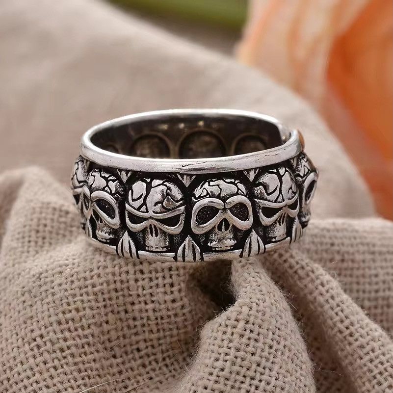 Jewelry × Vintage Horrible Skull Design Retro Thai Silver Unisex Party Ring Size ONE SIZE - 3 Thumbnail