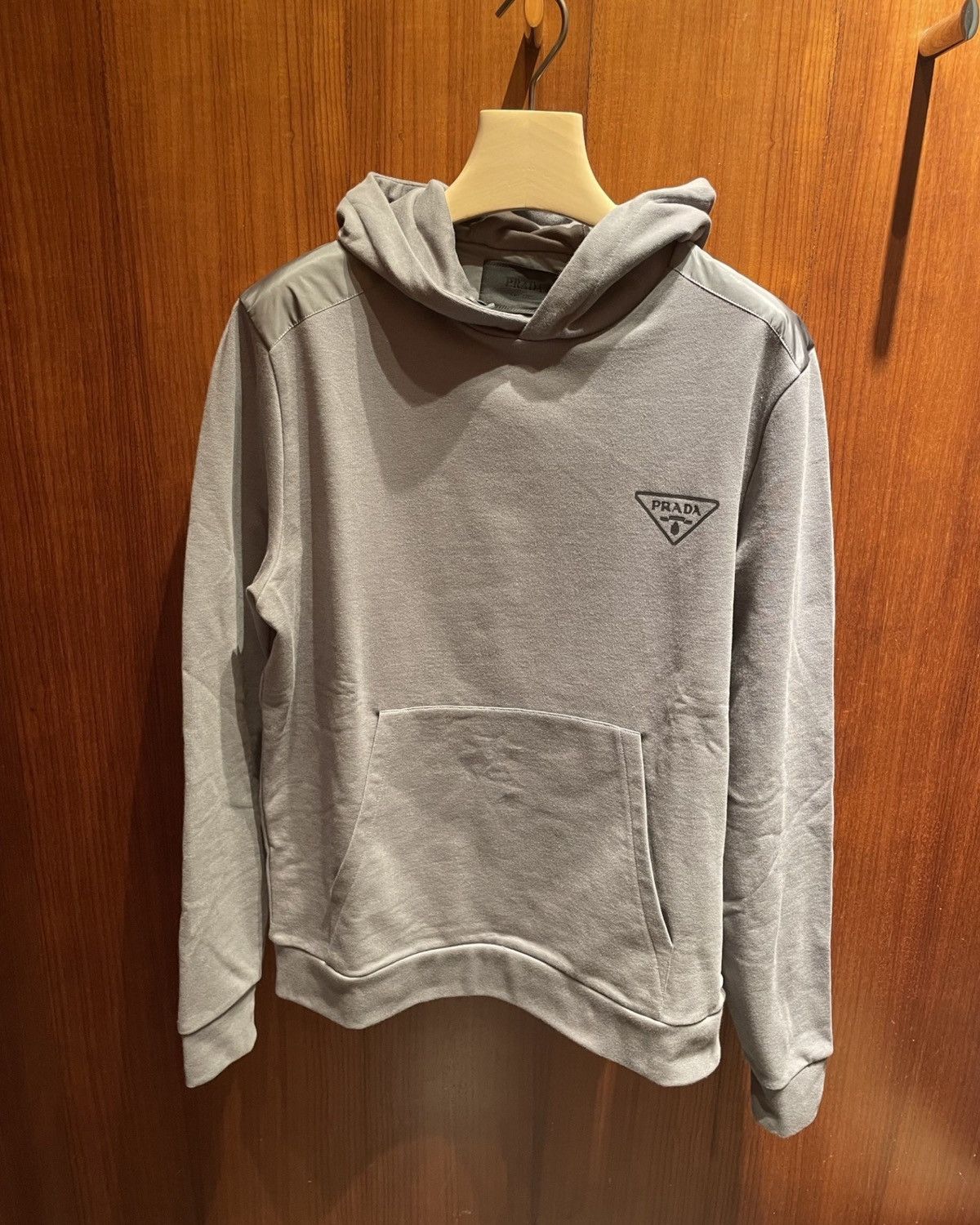 image of Prada Chest Logo Hoodie in Grey, Men's (Size 2XL)