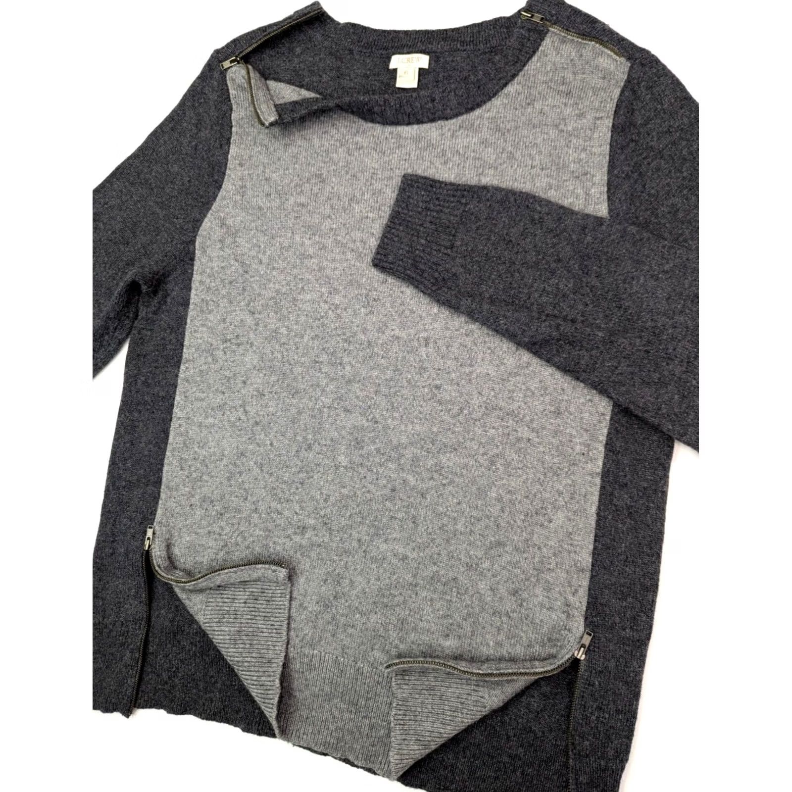 J.Crew J Crew Sweater Women XL Gray Merino Wool Blend Color block Multi-zip Ribbed Size XL / US 12-14 / IT 48-50 - 2 Thumbnail