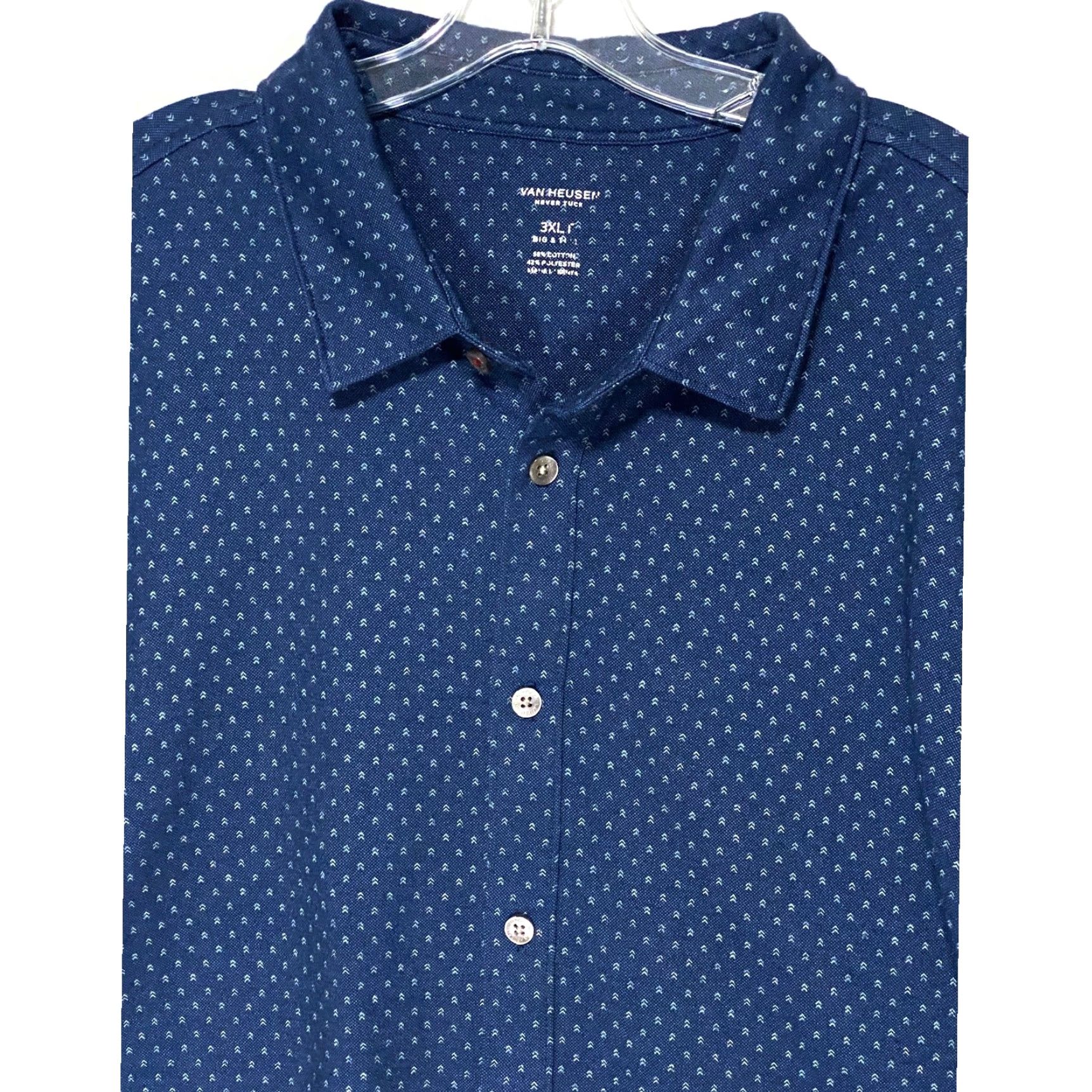 Van Heusen VINTAGE Van Heusen Never Tuck Button Polo Shirt Mens 2XLT Blue Geometric Preppy Shirt Falls Spring Summer Womens? Size US XXL / EU 58 / 5 - 2 Thumbnail