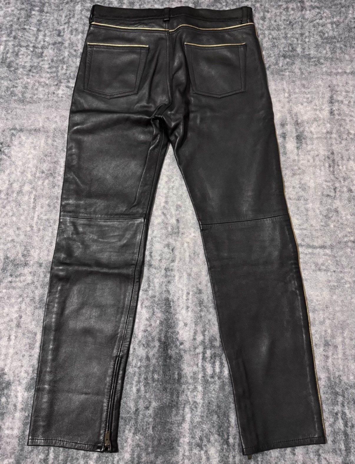 Saint Laurent Paris SLP 19FW Gold-Trim Zip Oiled Lambskin Basic Leather Pants Size US 34 / EU 50 - 2 Thumbnail
