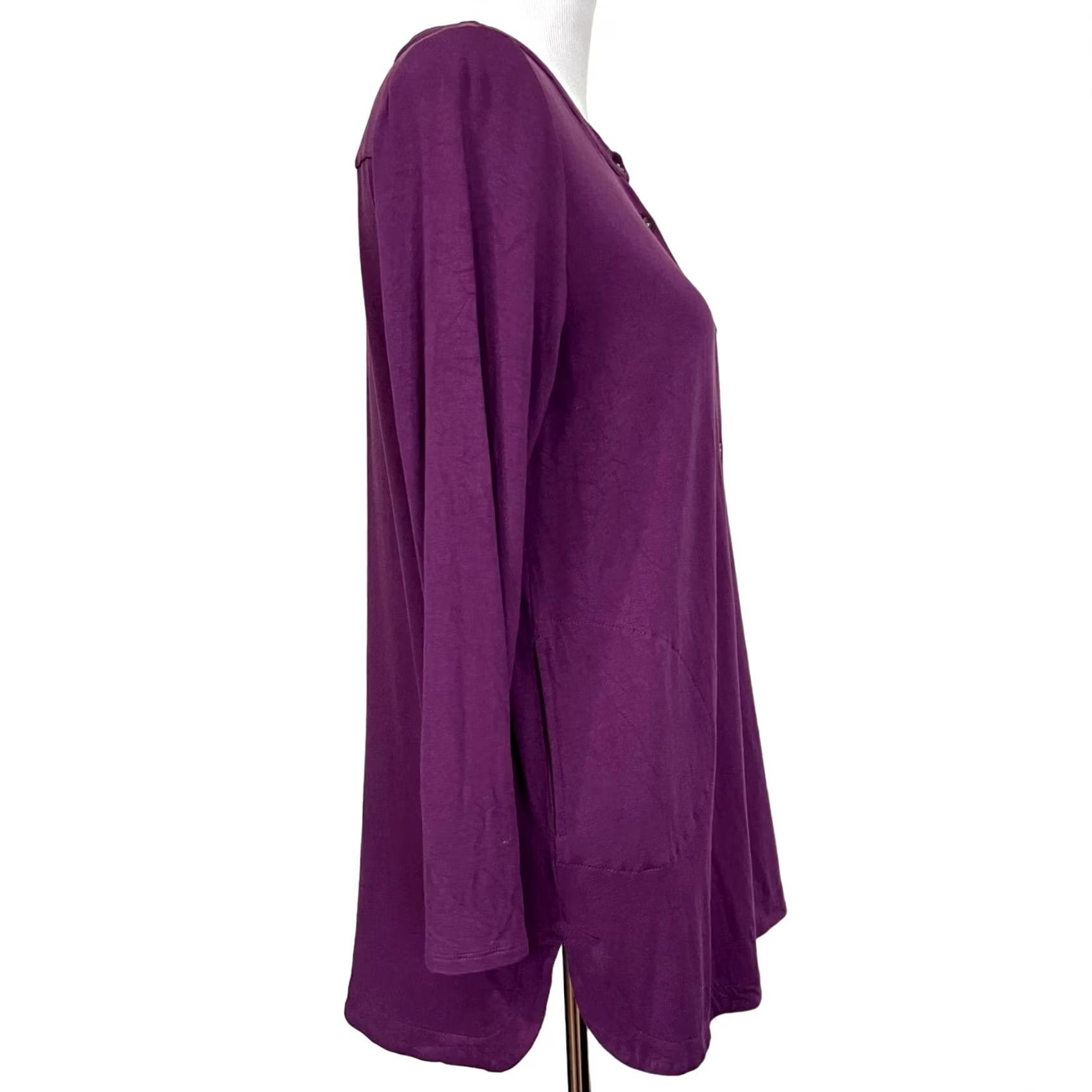 J. Jill J.Jill Wearever Top Long Sleeve Knit Button Front Tunic Pockets Women’s Petite M Purple Knit's Tunic Blouse Shirt Size M / US 6-8 / IT 42-44 - 6 Thumbnail
