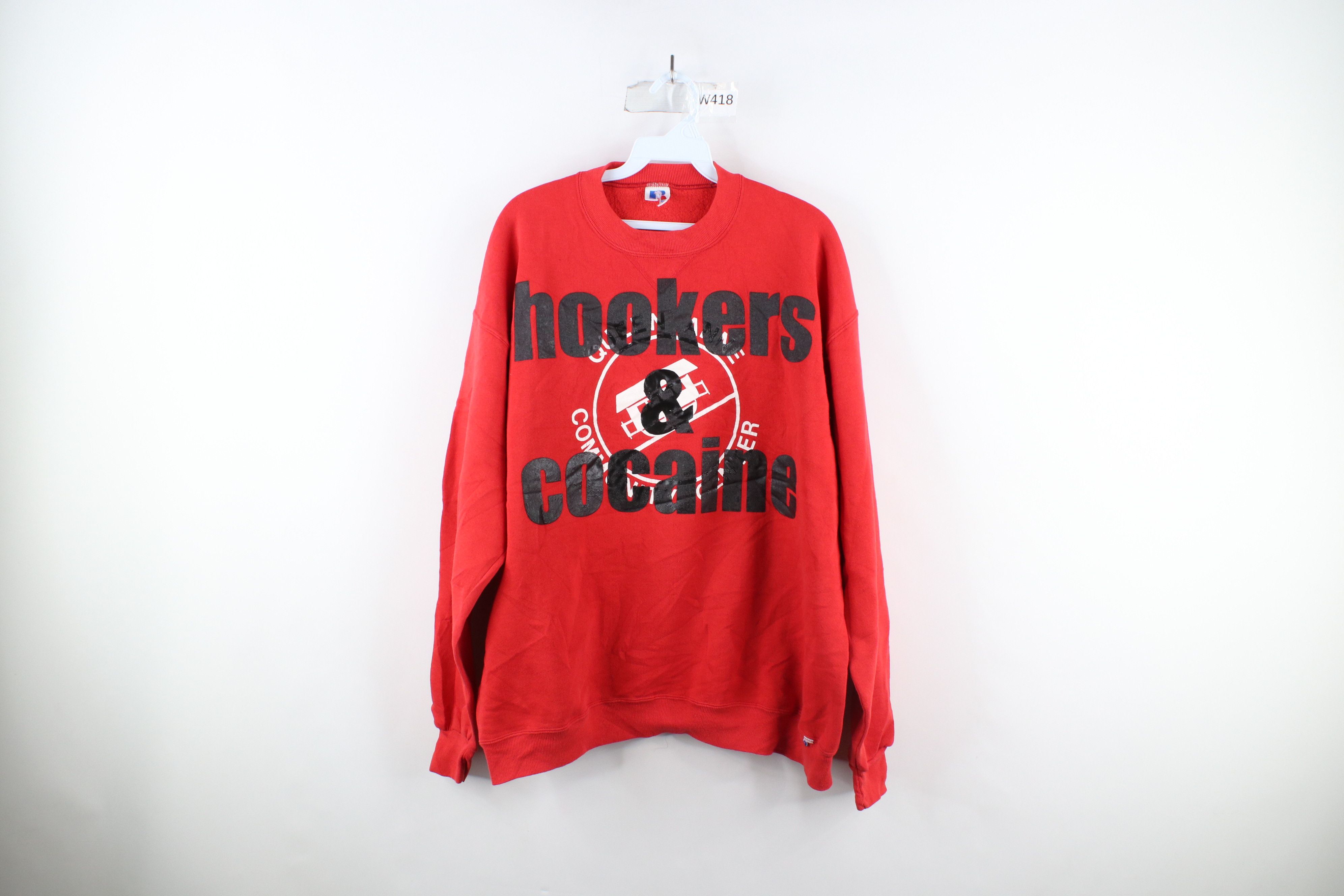 image of 90's Russell Athletic & Cocaine Sweatshirt Usa in Red, Men's (Size XL)