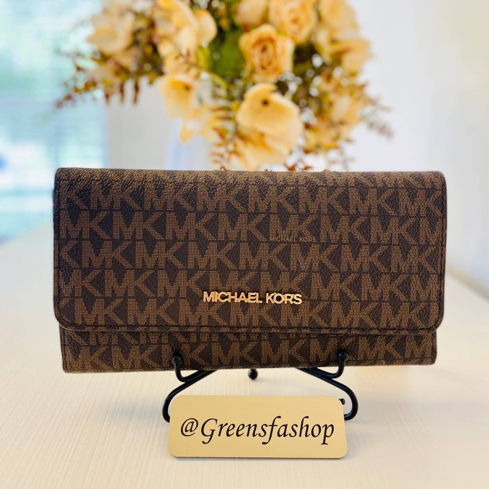 Michael Kors Large trifold leather wallet brown signature