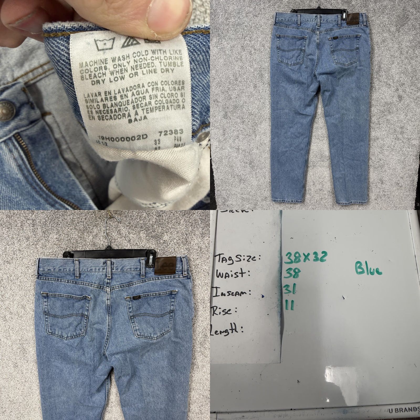 Lee Lee Jeans Mens 38x31 Blue Denim Regular Fit Straight Leg - 5-Pocket Design, Button Zip, Cotton, Casual Men’s Jeans Size US 38 / EU 54 - 8 Thumbnail