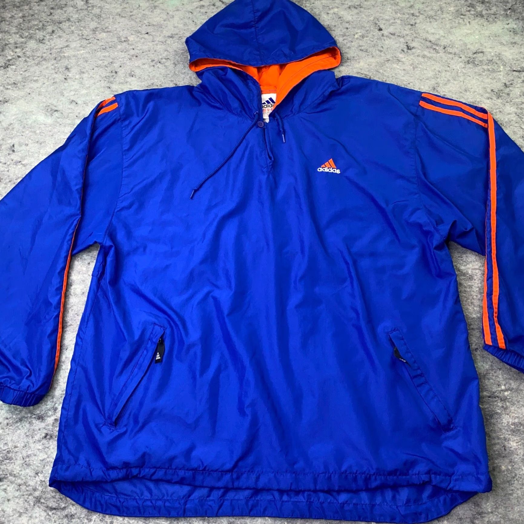 Adidas VINTAGE Adidas Jacket Mens XL Blue Windbreaker Hooded 3-Stripe 90s Y2K Zip Pockets All Seasons Size US XL / EU 56 / 4 - 2 Thumbnail