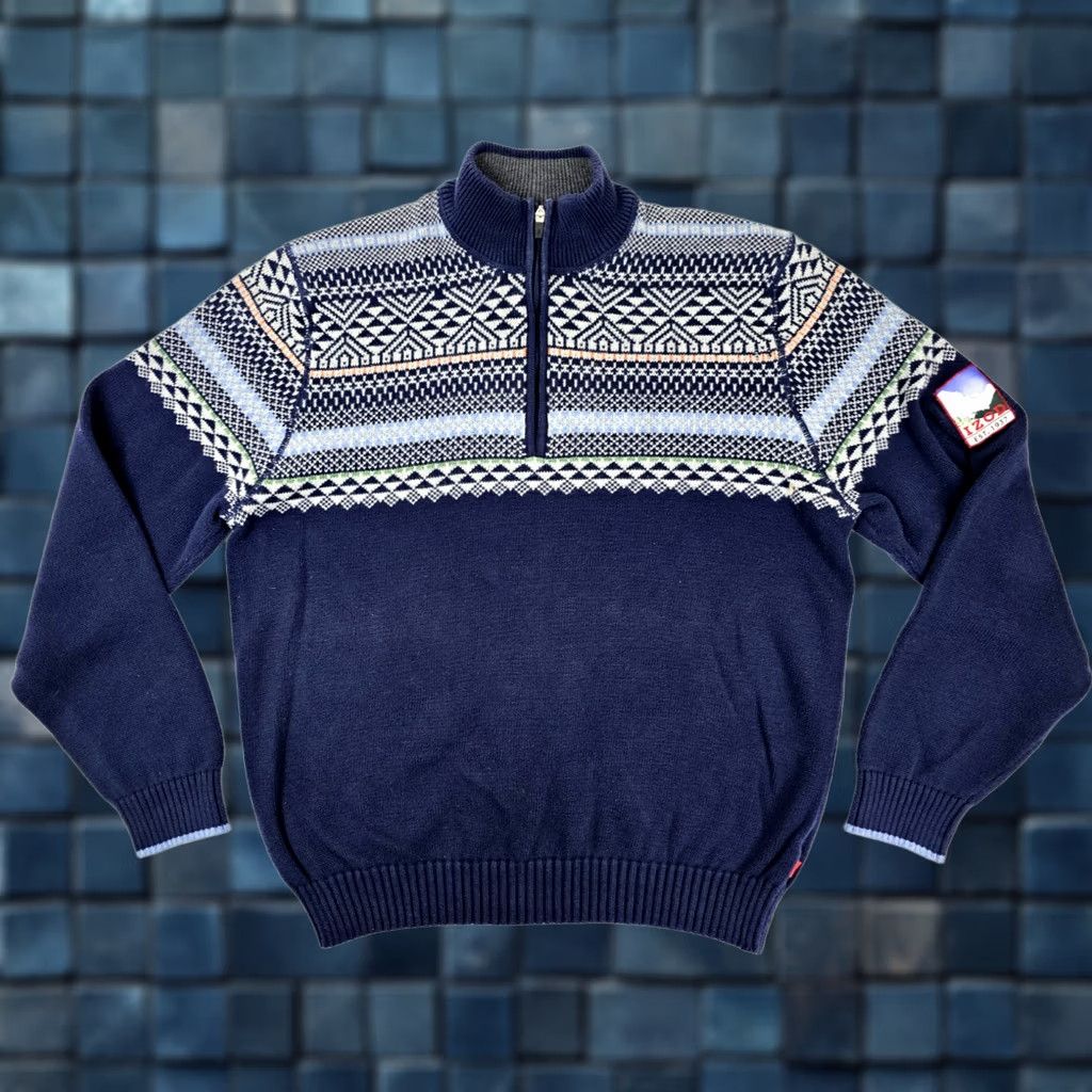 Izod VINTAGE IZOD 1/4 Zip Fair Isle Nordic Jacquard Knit Sweater Men XL Blue Size US XL / EU 56 / 4 - 1 Thumbnail