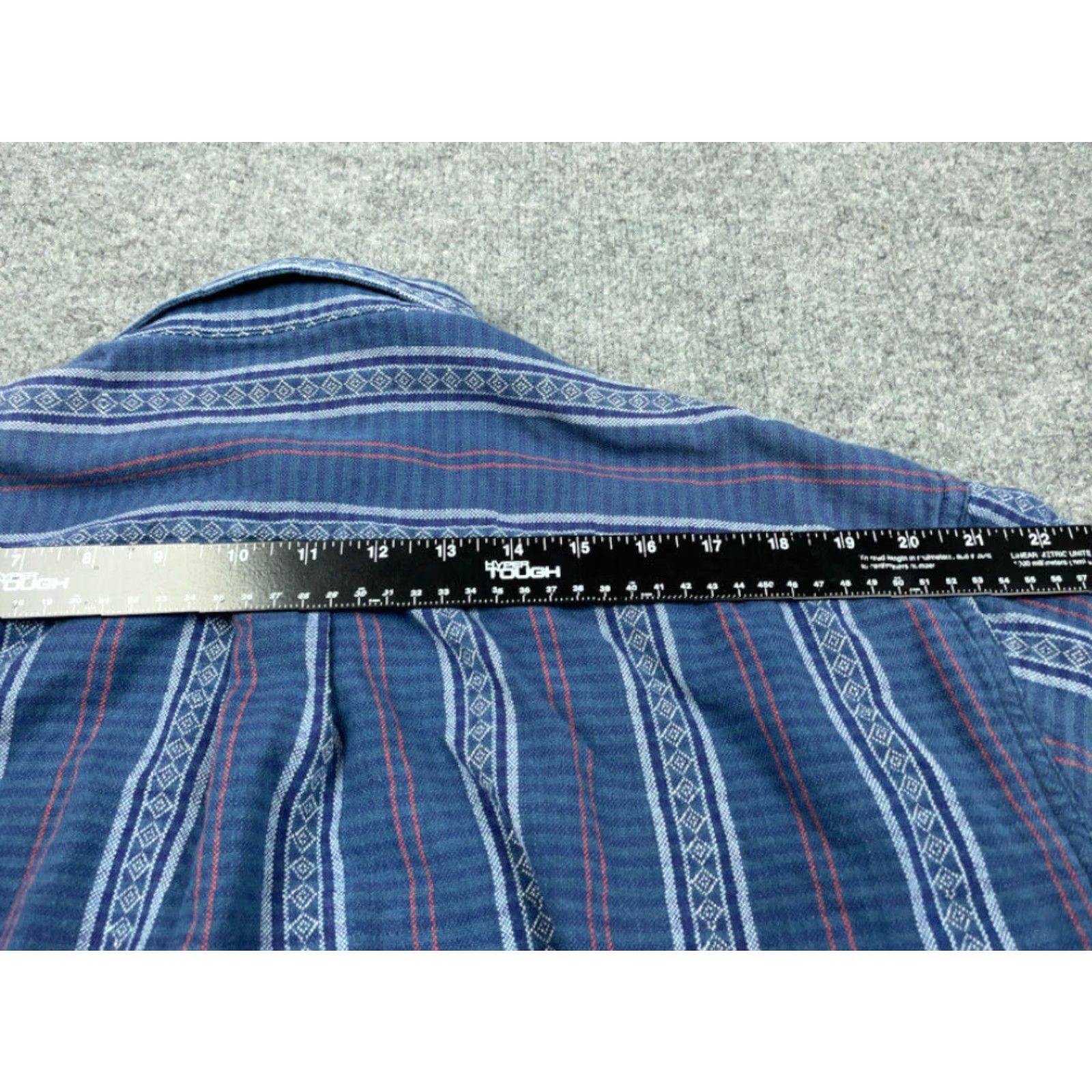 Vintage Blue Geometric Tribal Motif Pattern Button Up Shirt Adult Large Festival Aztec Size US L / EU 52-54 / 3 - 4 Thumbnail