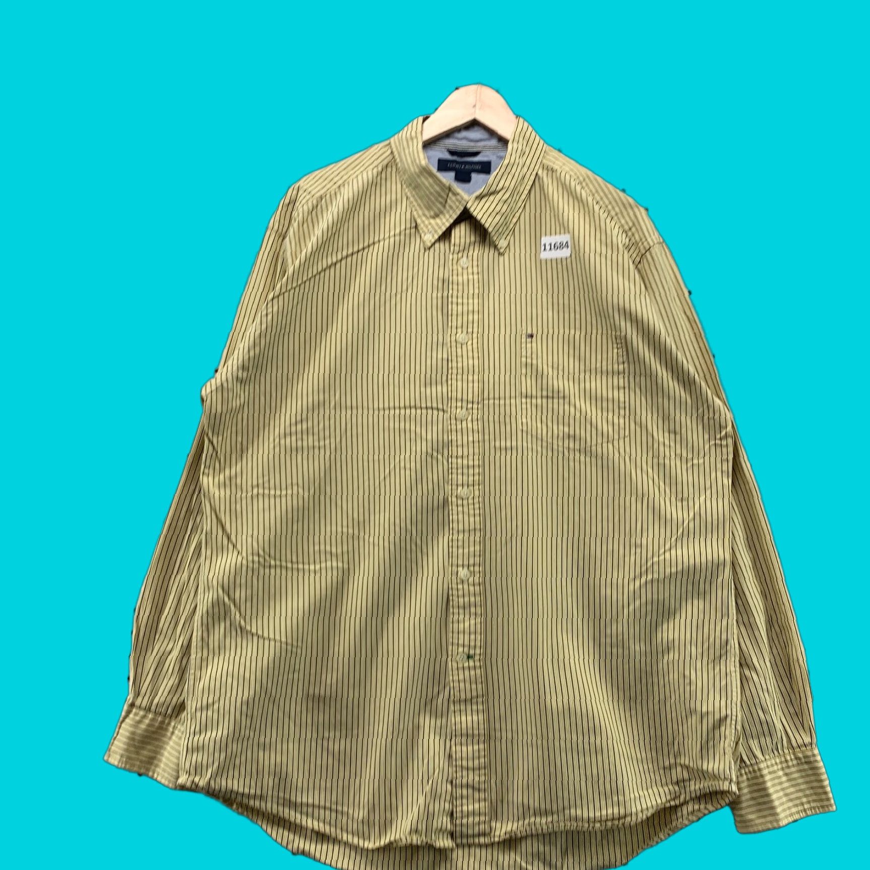 Tommy Hilfiger Tommy Hilfiger Button-Up Shirt XL Mens Yellow Blue Striped Long Sleeve Pocket Logo Size US XL / EU 56 / 4 - 1 Thumbnail