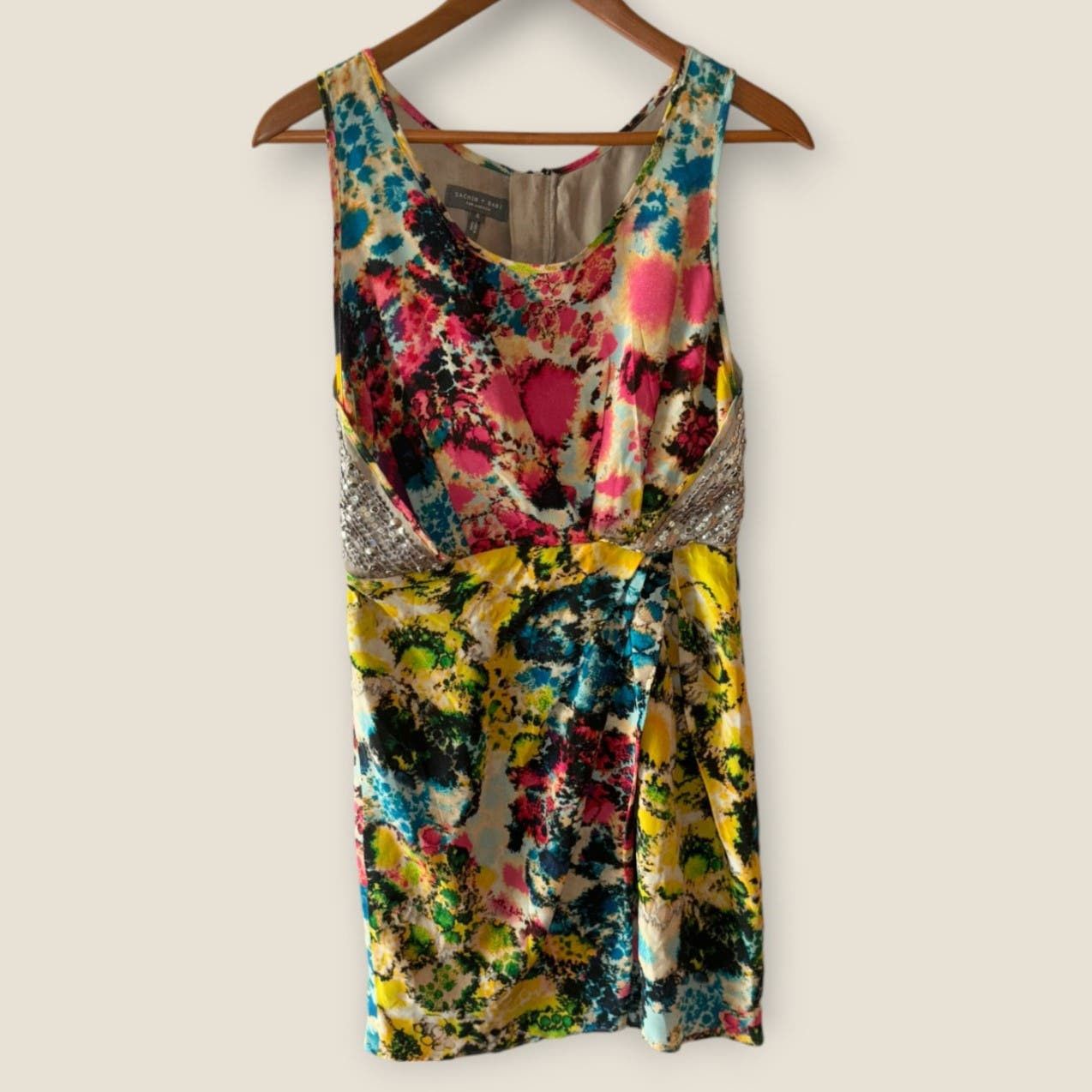 image of Sachin Babi Sachin+Babi Sleeveless Colorful Silk Mini Dress Sequins Size 4, Women's