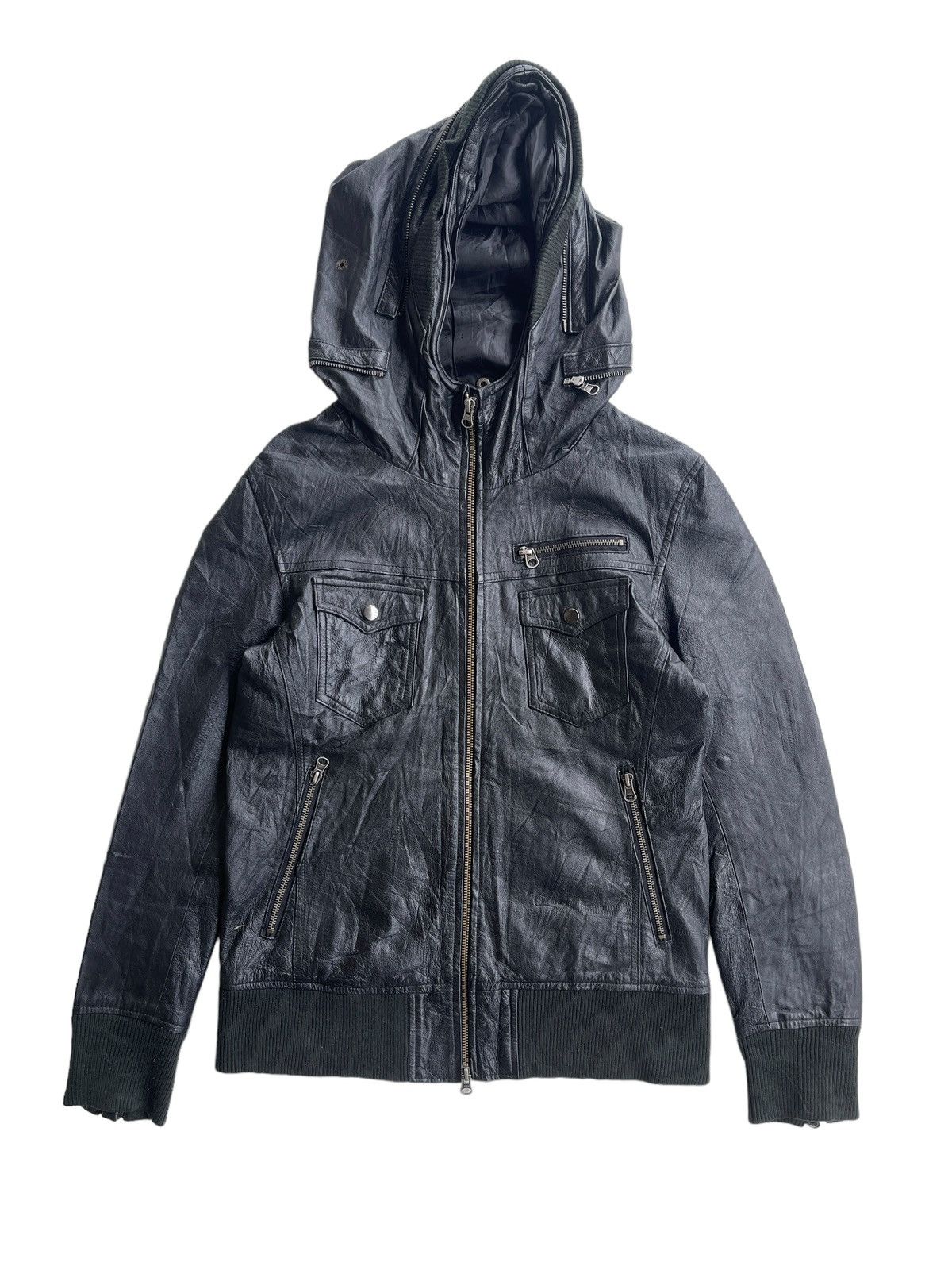 14th Addiction GGD Japan Leather Hoodie Jacket Size L / US 10 / IT 46 - 2 Thumbnail
