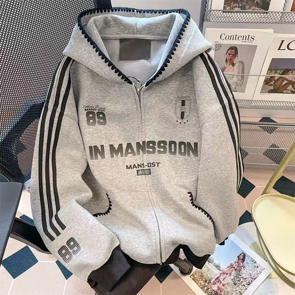Vintage Grey Graphic Zip-Up Hoodie with Contrast Stitching Size US M / EU 48-50 / 2 - 1 Thumbnail