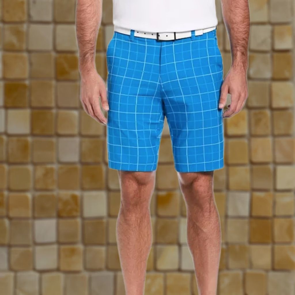 Vintage Grand Slam Active Golf Shorts Mens Indigo Blue Plaid Flat Front 9in Inseam Polyester Microfiber Easy Care Pockets Stretch Casual Travel Size US 40 / EU 56 - 1 Preview