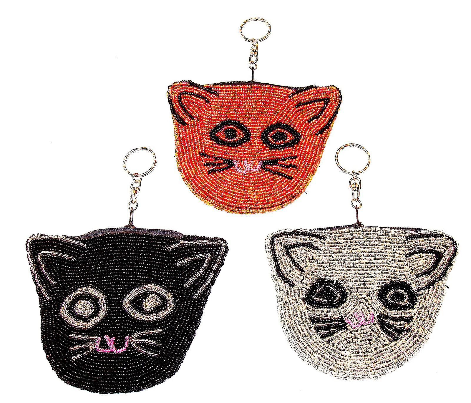 Designer Sequin Beaded Coin Purse Keychain BEADED CAT Size ONE SIZE - 1 Preview