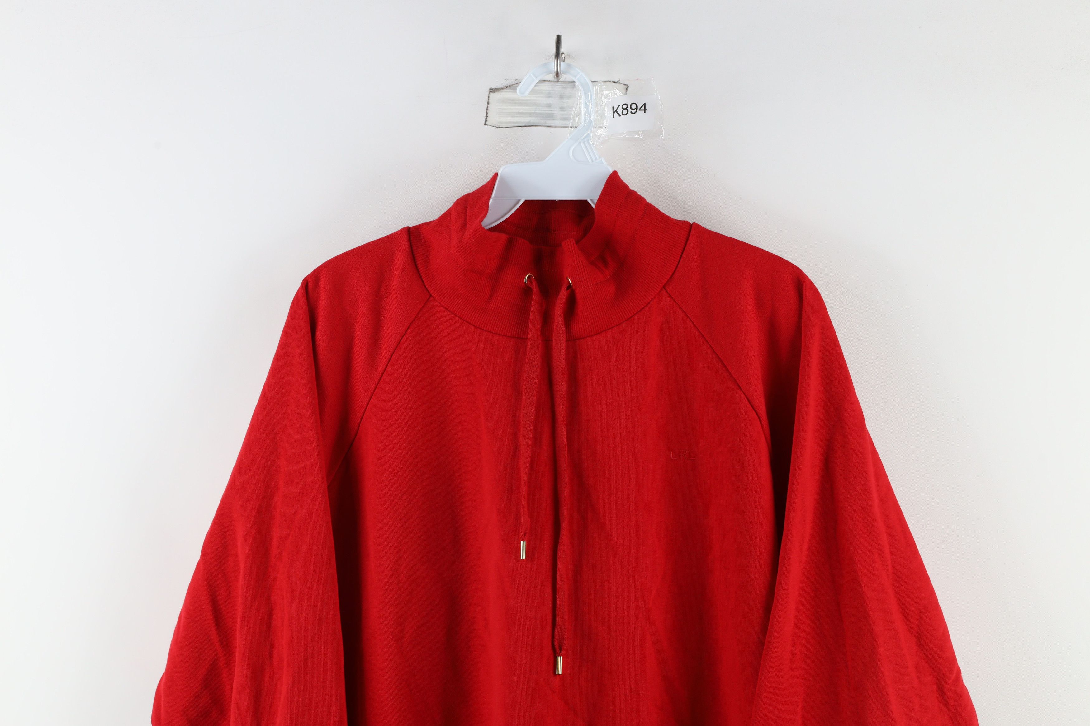 Ralph Lauren × Vintage Vintage Ralph Lauren Tie Mock Neck Pullover Sweatshirt Red Size L / US 10 / IT 46 - 2 Thumbnail