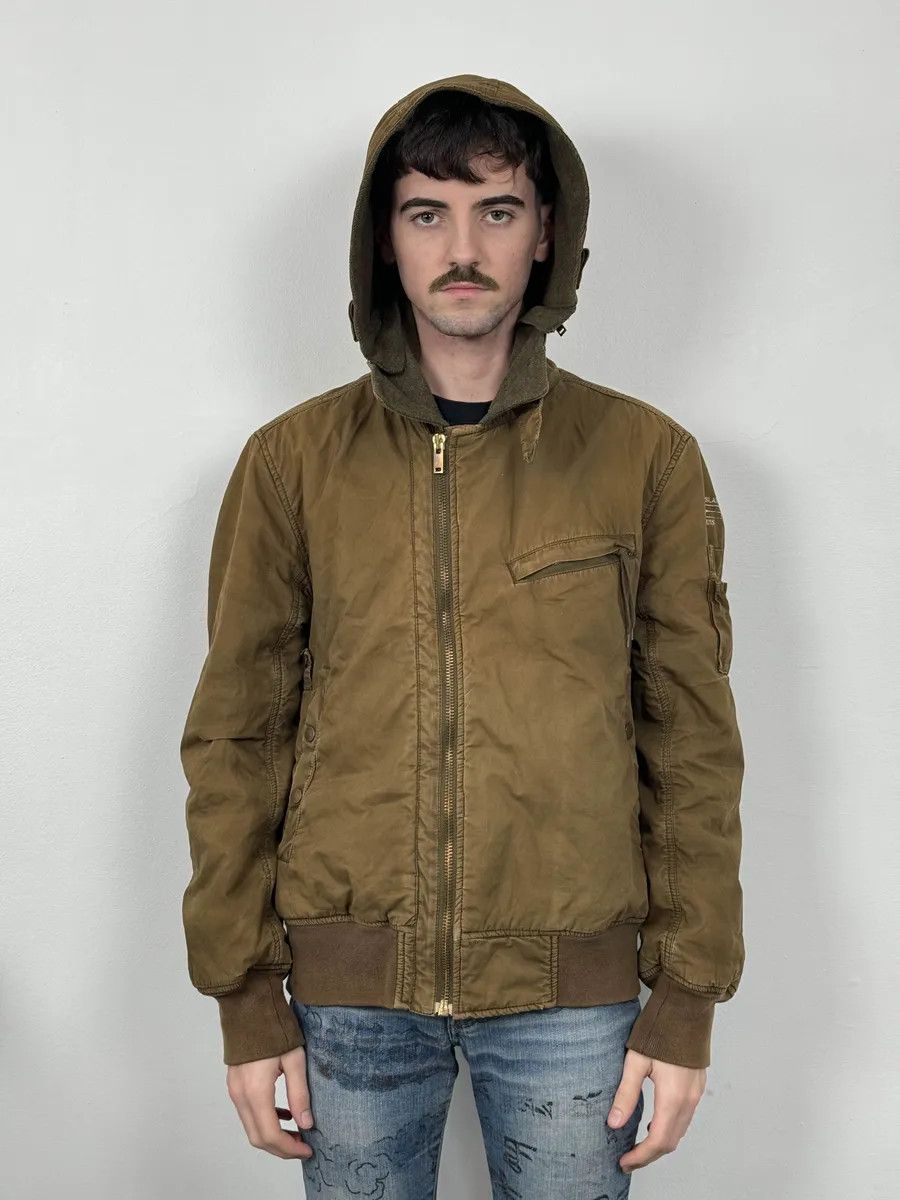 2000s Stone Island Brown Hooded Utility Bomber Jacket