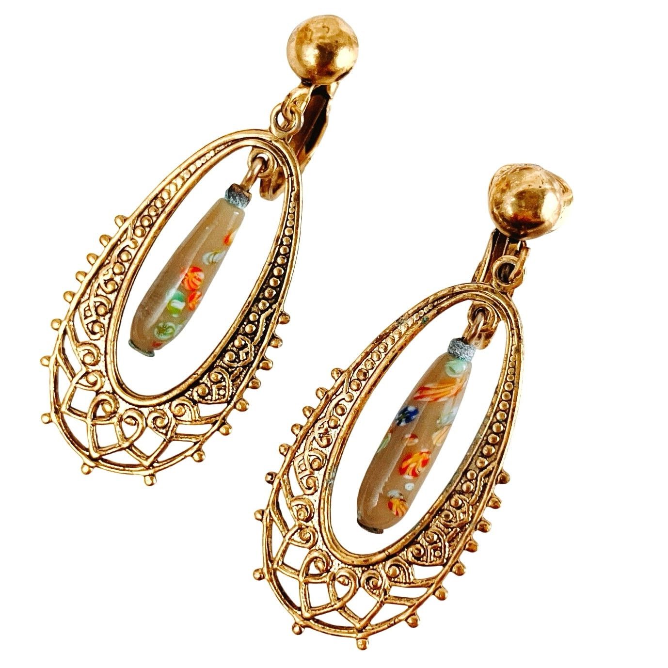 Vintage Vintage Mid Century Clip On Earrings Millefiori Art Glass Size ONE SIZE - 1 Thumbnail