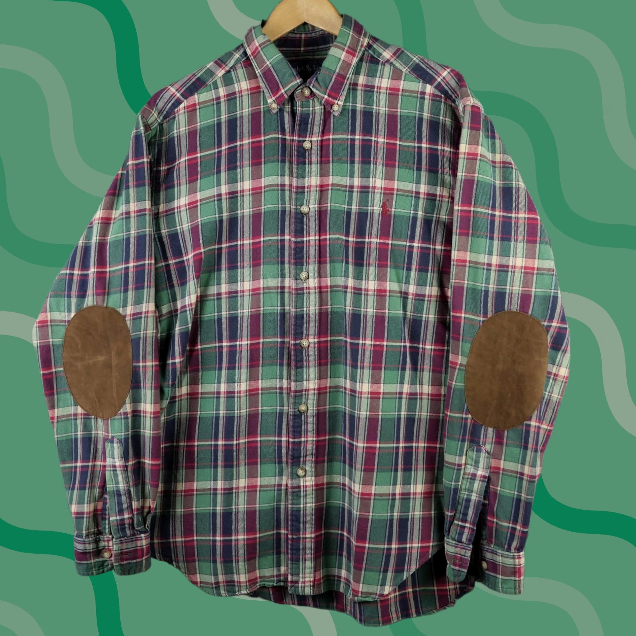 Ralph Lauren VINTAGE Ralph Lauren Shirt Mens L Plaid Flannel Button Down Suede Elbow Patches Size US L / EU 52-54 / 3 - 1 Thumbnail