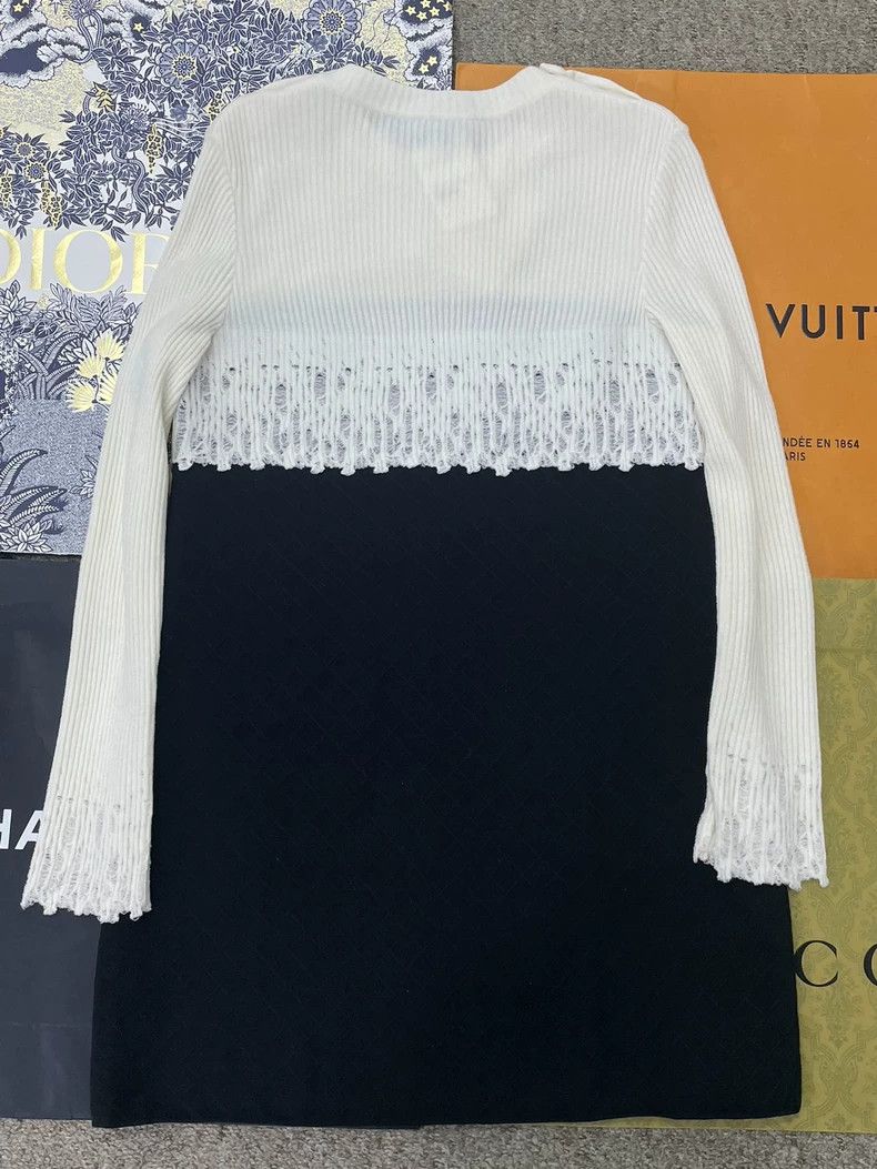 Chanel Black and white color-matched gold-button long-slee