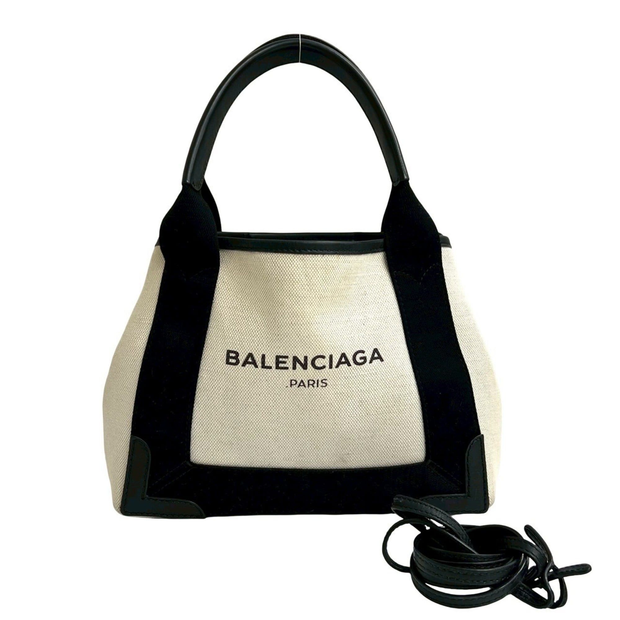 Balenciaga BALENCIAGA Navy Cabas S Canvas and Leather 2-Way Shoulder/Handbag, Ivory/Black, 39121 Size ONE SIZE - 1 Thumbnail