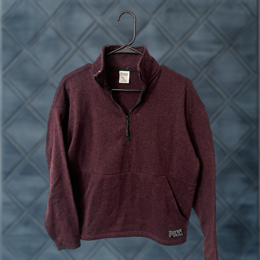 Pinko VINTAGE PINK Victoria's Secret 1/4 Zip Pullover Sweatshirt Women XS Maroon Polyester Size XS / US 0-2 / IT 36-38 - 1 Thumbnail