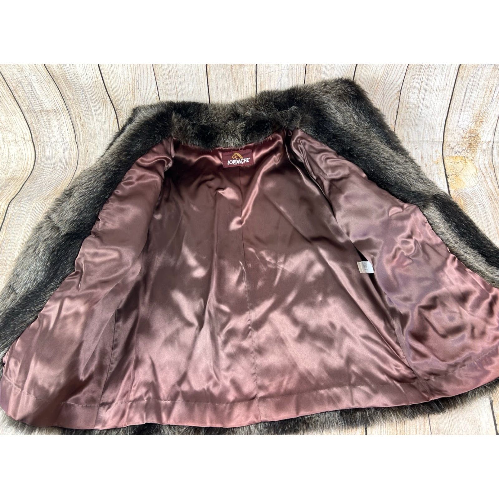 Jordache VINTAGE Jordache Jacket Womens Overcoat Striped Faux Fur Acrylic Brown Size M USA 13/14 Size M / US 6-8 / IT 42-44 - 4 Thumbnail