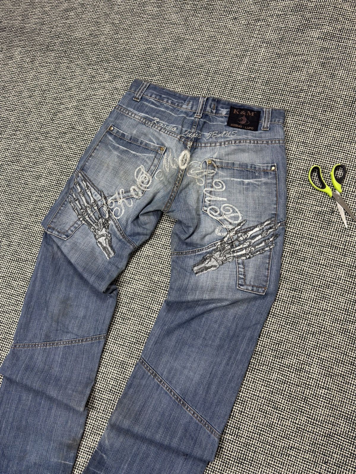 Japanese Brand Y2K kosmo lupo embroidered skeleton swag jeans vintage Size US 32 / EU 48 - 2 Thumbnail
