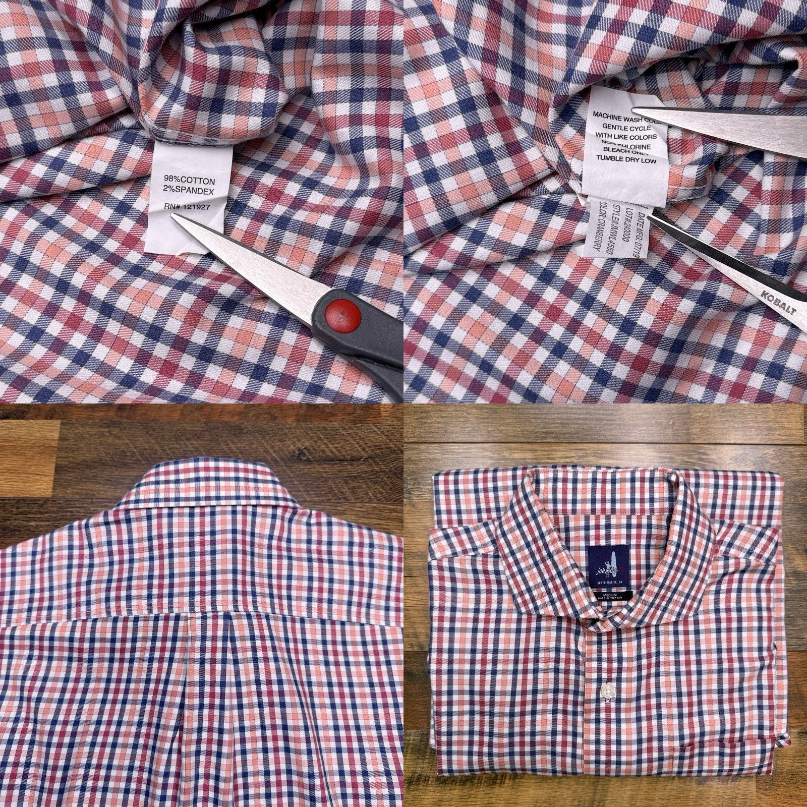 johnnie-O johnnie-O Shirt Mens M Cranberry Blue Orange White Check Button-Up Pocket Stretch Size US M / EU 48-50 / 2 - 8 Thumbnail