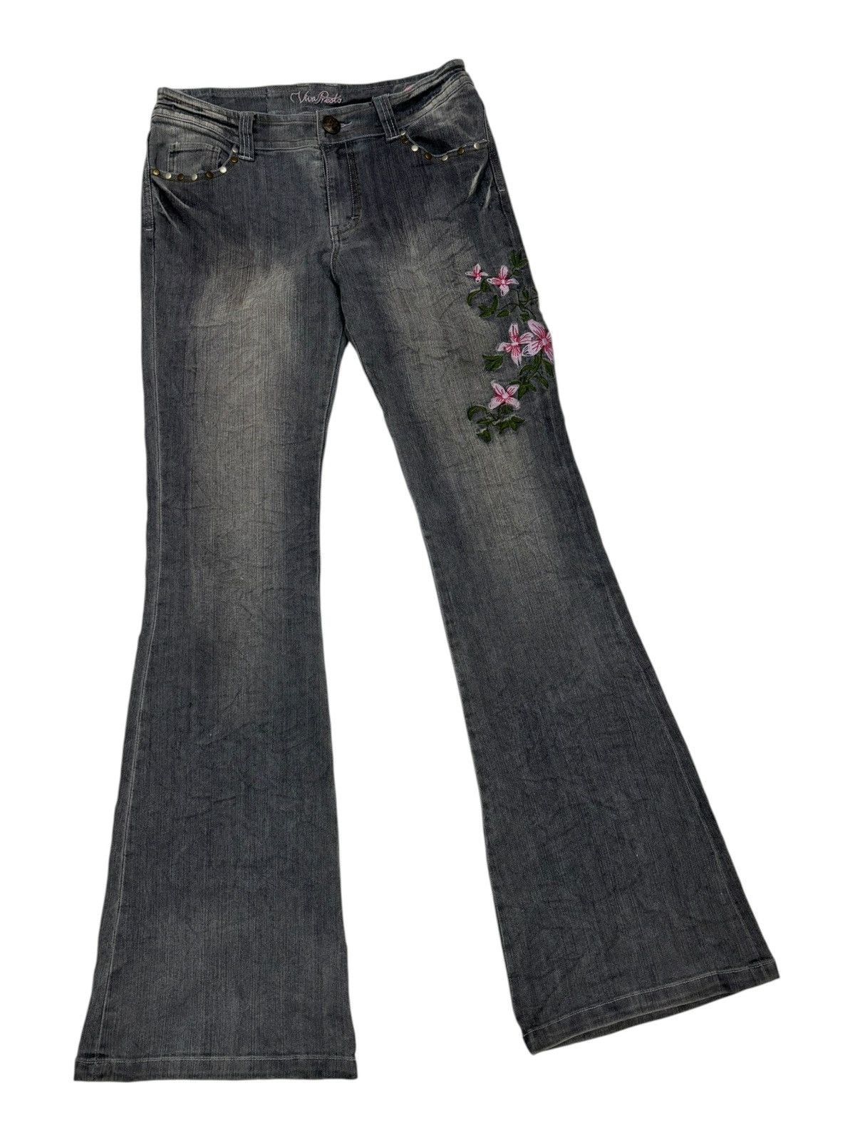 Tornado Mart Flare Jeans Viva Presto Embroidery Faded Black Bootcut Jeans Size US 28 / EU 44 - 3 Thumbnail