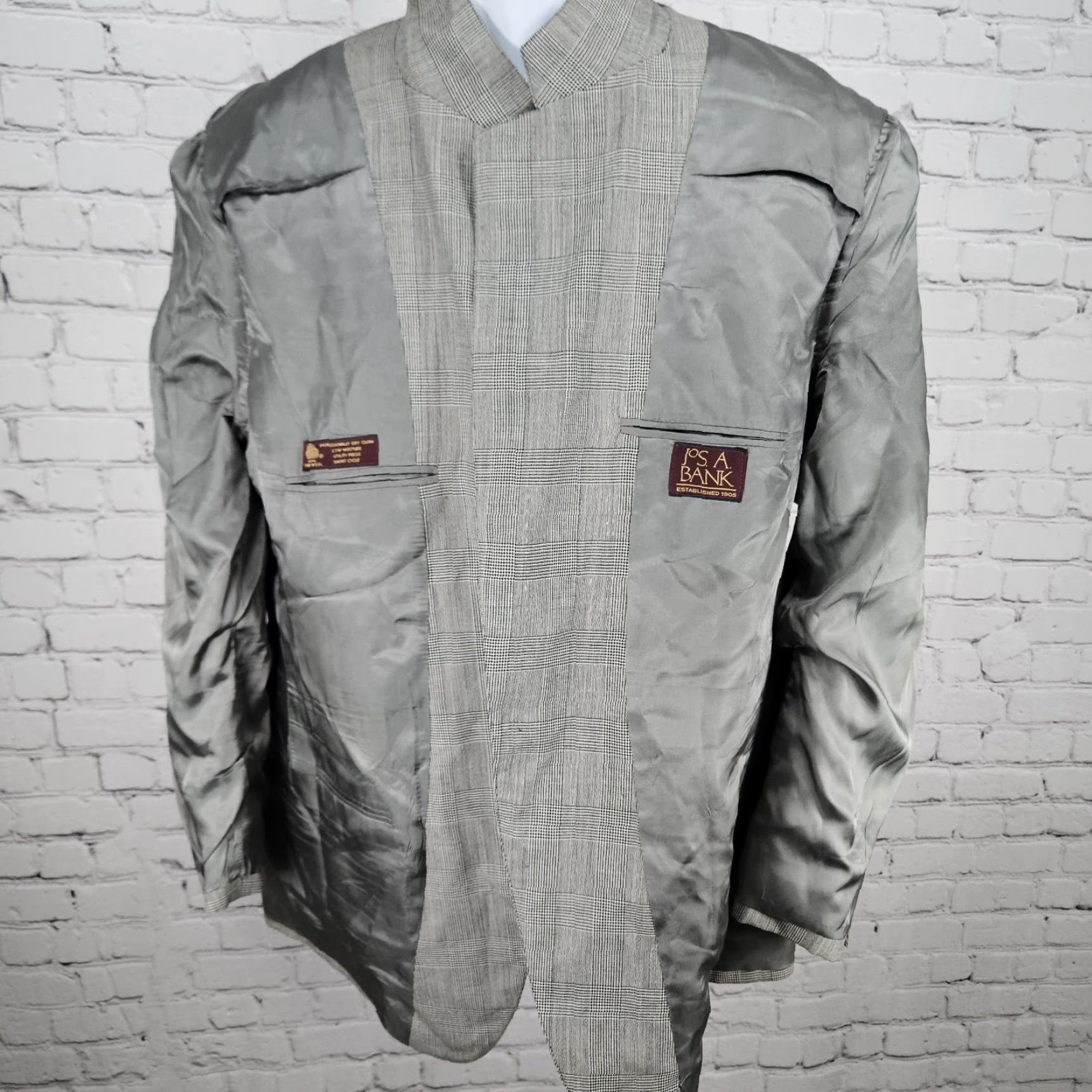 Jos. A. Bank VTG Jos A Bank Black White Wool Check 2 Button Notch Blazer Sport Coat USA 45 Size 48R - 5 Thumbnail