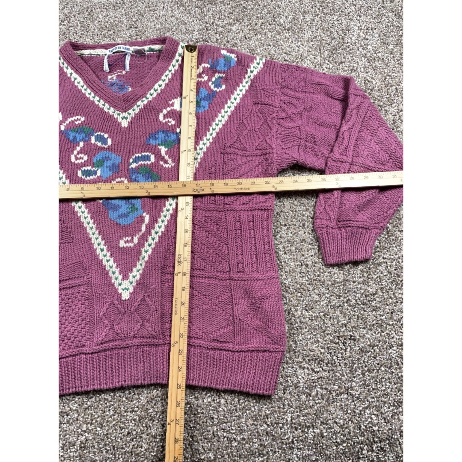 Vintage VINTAGE Women's Sweater XL Pink Paisley Hand Knit V-Neck Heavyweight Cotton Ramie 90s Hippie Retro Womens Size XL / US 12-14 / IT 48-50 - 6 Thumbnail