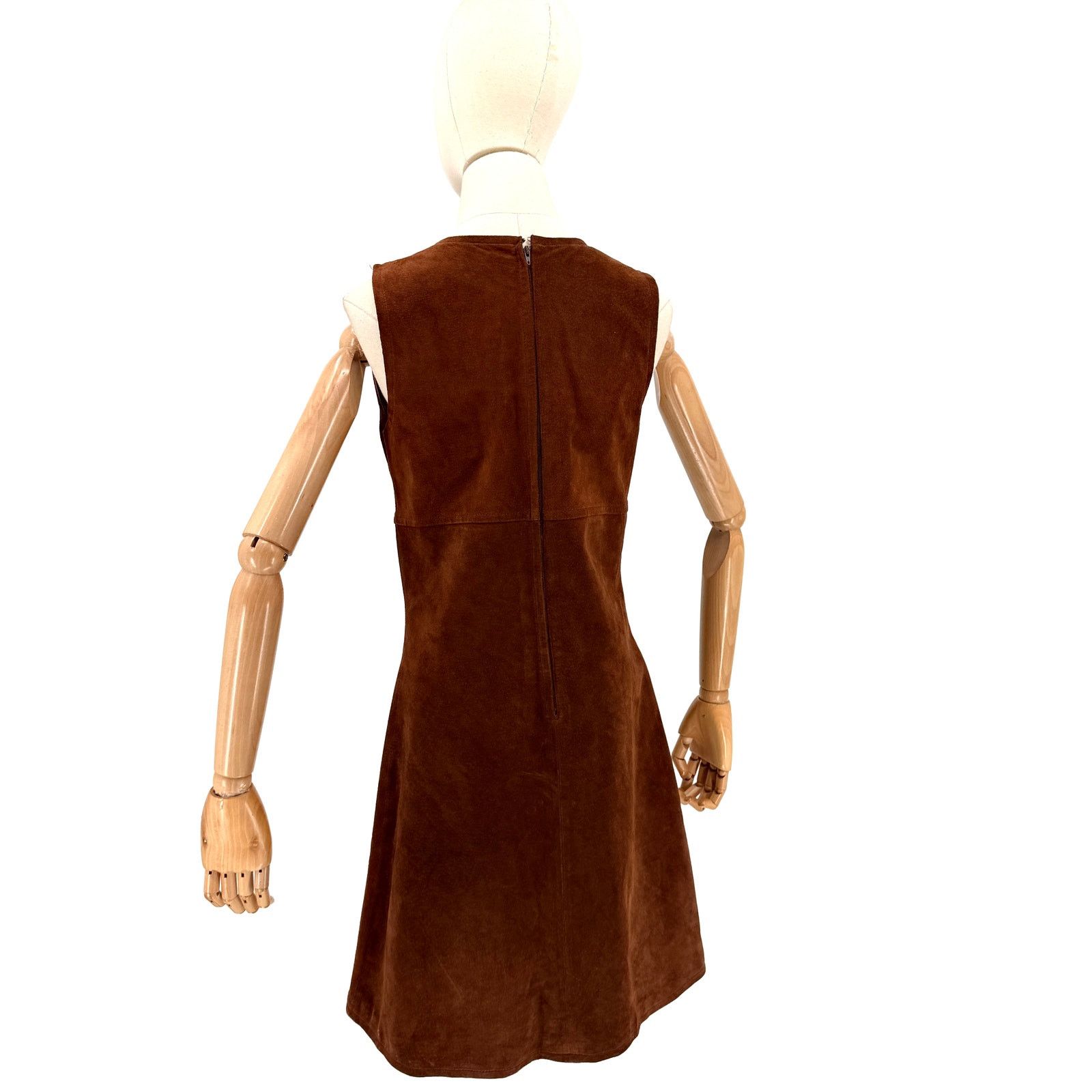 Vintage Vintage 90s Chocolate Brown Genuine Leather Suede Mini Dress Size S / US 4 / IT 40 - 4 Thumbnail