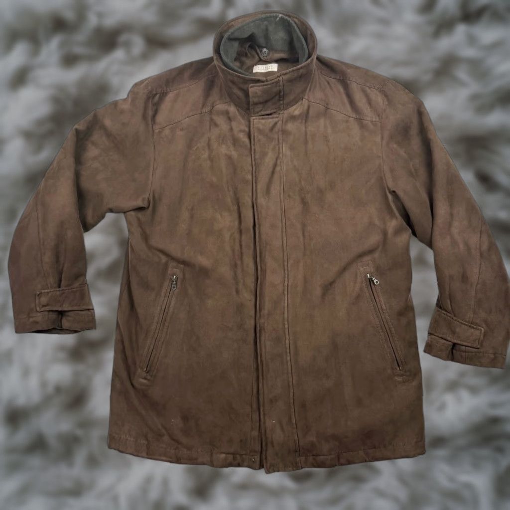Vintage Barneys New York Men's Zip/Snap High Collar Jacket Brown XL Bomber Jacket Coat, Polyester, Regular, Brown, Men, Coat, Zip/Snap, Vintage No, Size XL Size US L / EU 52-54 / 3 - 1 Thumbnail