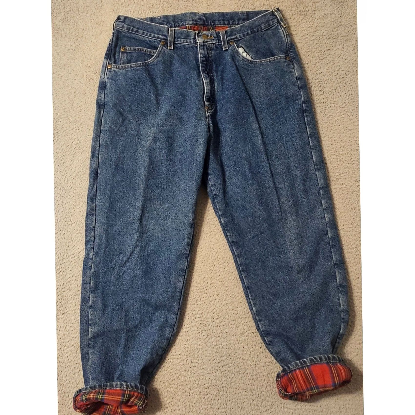 Vintage VINTAGE LL Bean Jeans Mens 38x30 Blue Denim Plaid Lined 5-Pocket Straight Inseam 30 Made in USA Medium Wash Size US 38 / EU 54 - 2 Thumbnail