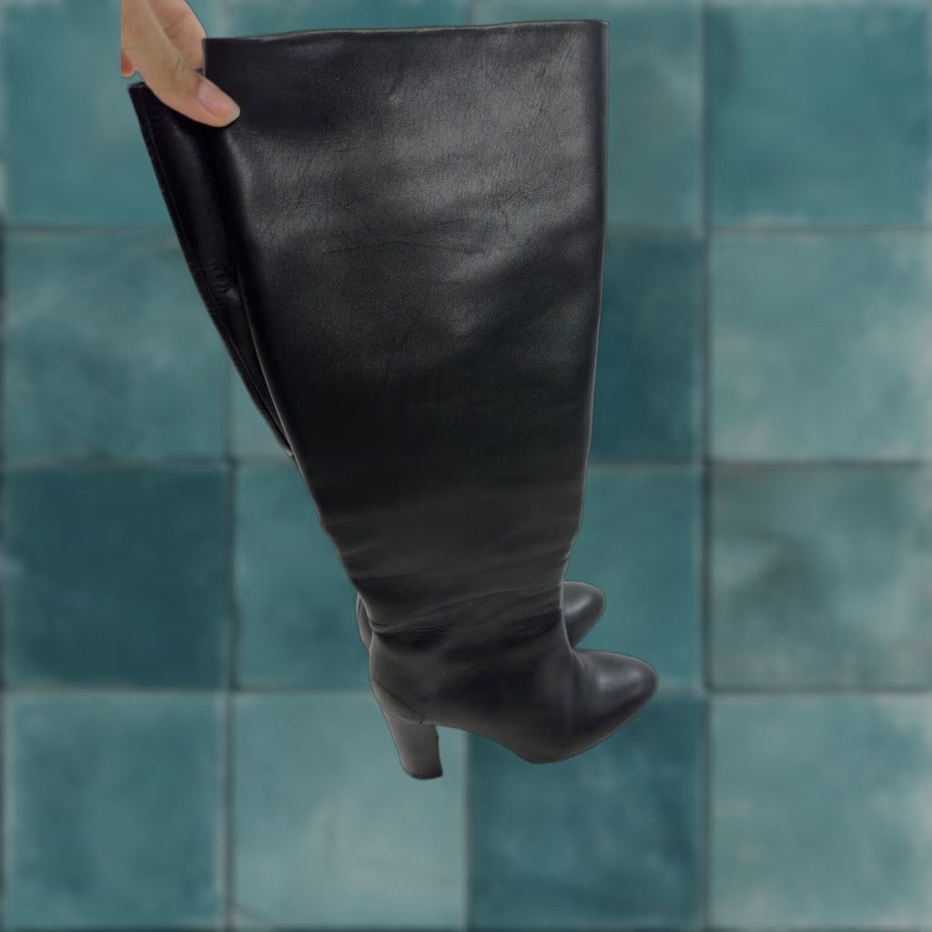 Vintage Witchery Knee High Boots Women’s 38 Black Leather Riding Boot Buckle Zip Adjustable Strap Block Heel Womens Size US 8 / IT 38 - 1 Thumbnail