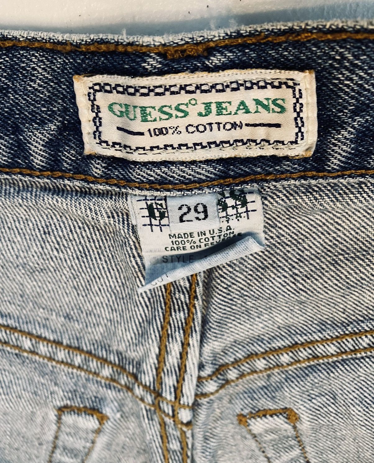 Guess Vtg 90’s Guess Denim Shorts Green Triangle Made in USA 29 Size US 29 - 15 Thumbnail