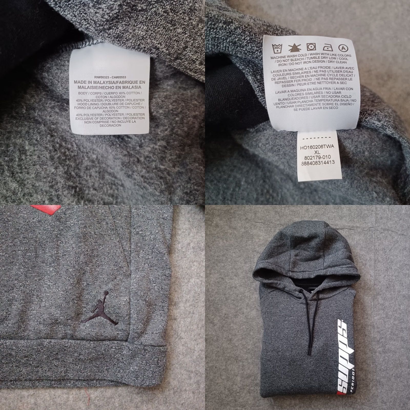 Jordan Brand Nike Air Jordan Hoodie Men XL Gray Jumpman Logo Sweatshirt Pro Supps Zip Pockets Size US XL / EU 56 / 4 - 9 Thumbnail