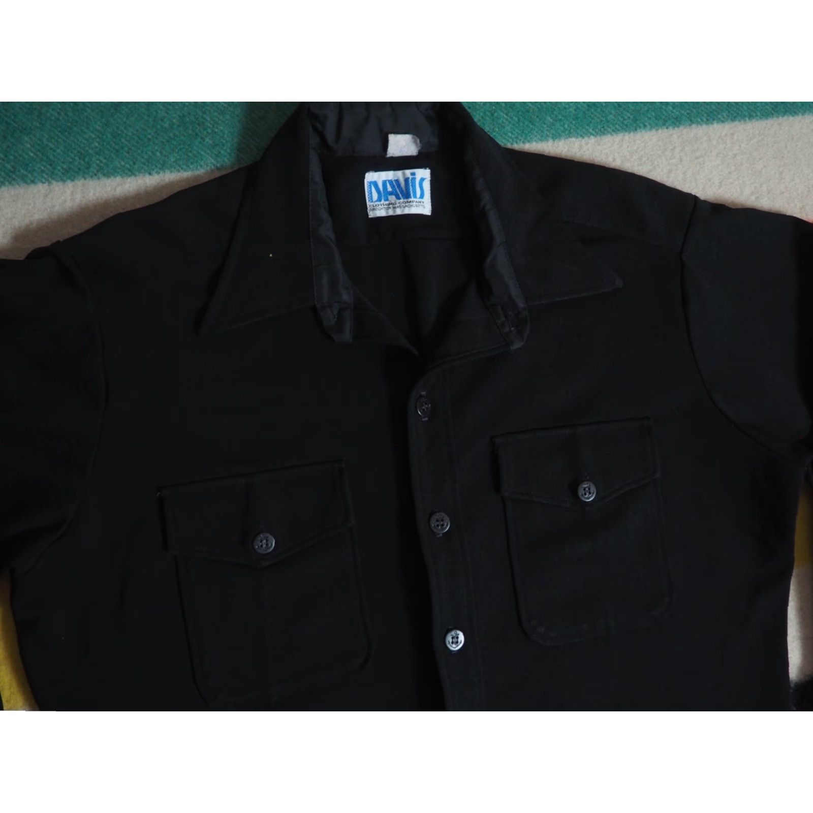 Vintage VTG 70s Davis USN Black Poly Sailor Hippy Military Button Shirt Mens L Size US L / EU 52-54 / 3 - 5 Thumbnail