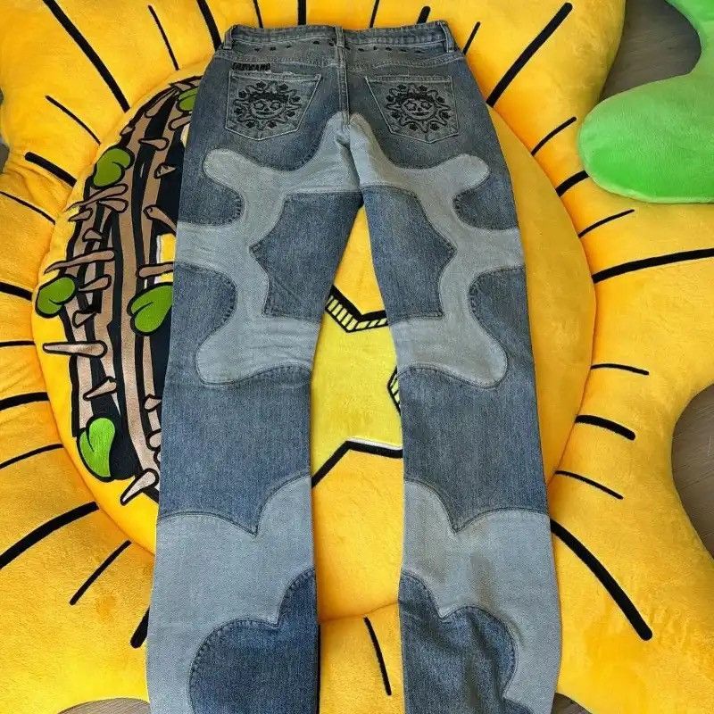 American High Street Patchwork Pattern Embroidered Jeans