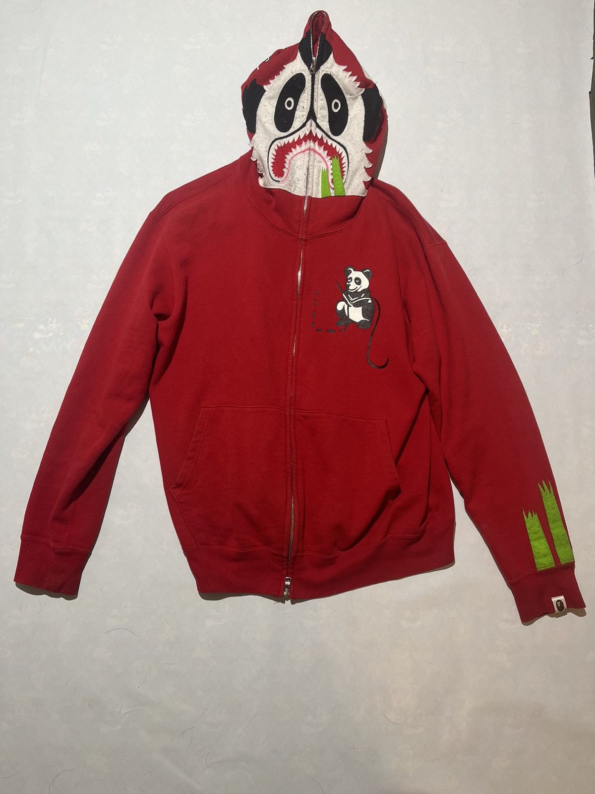 image of Bape Panda Full Zip Hoodie in Red, Men's (Size Large)