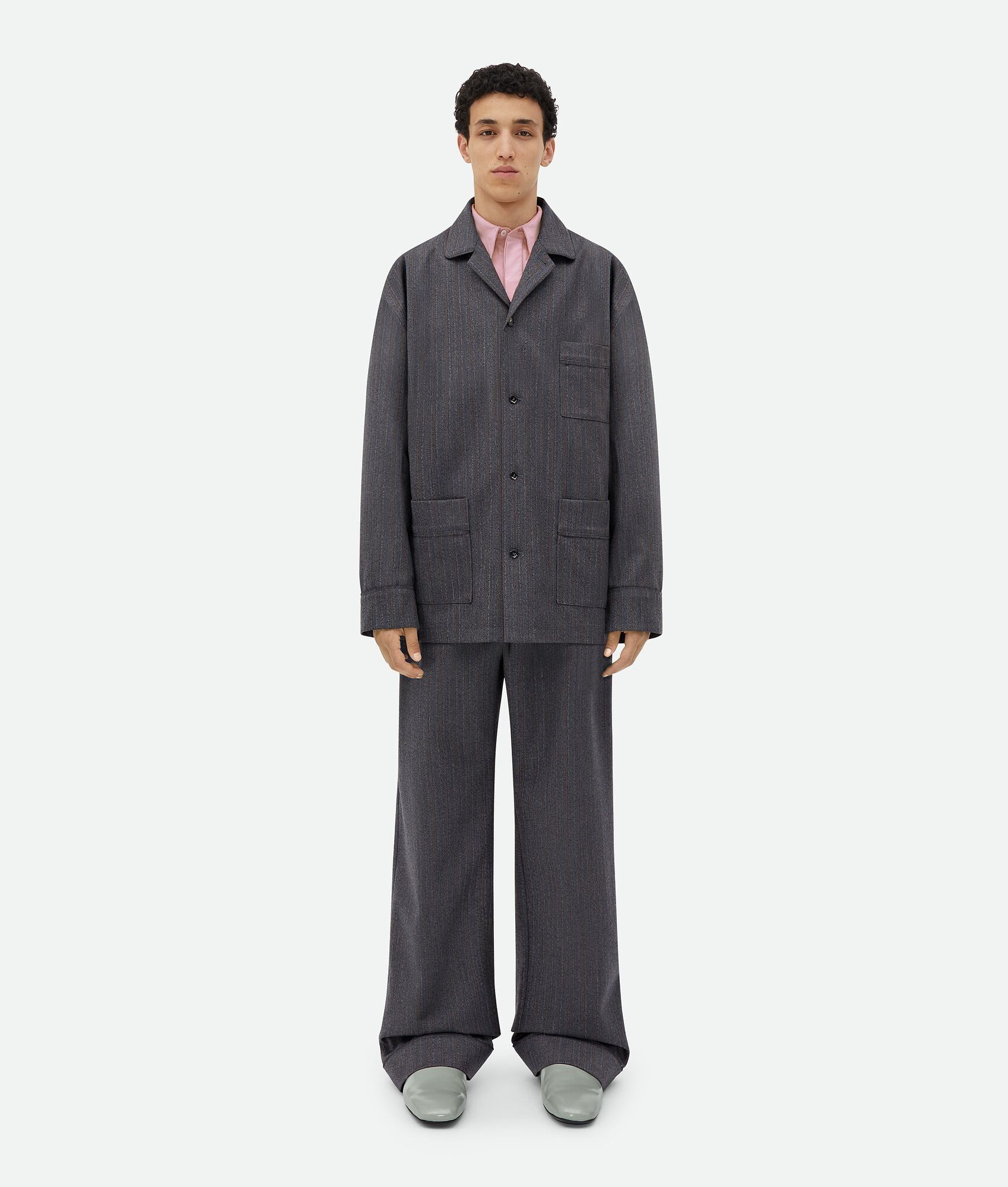 Bottega Veneta o1n1vont0125 Wool Chevron Jacket in Grey Size US M / EU 48-50 / 2 - 1 Thumbnail