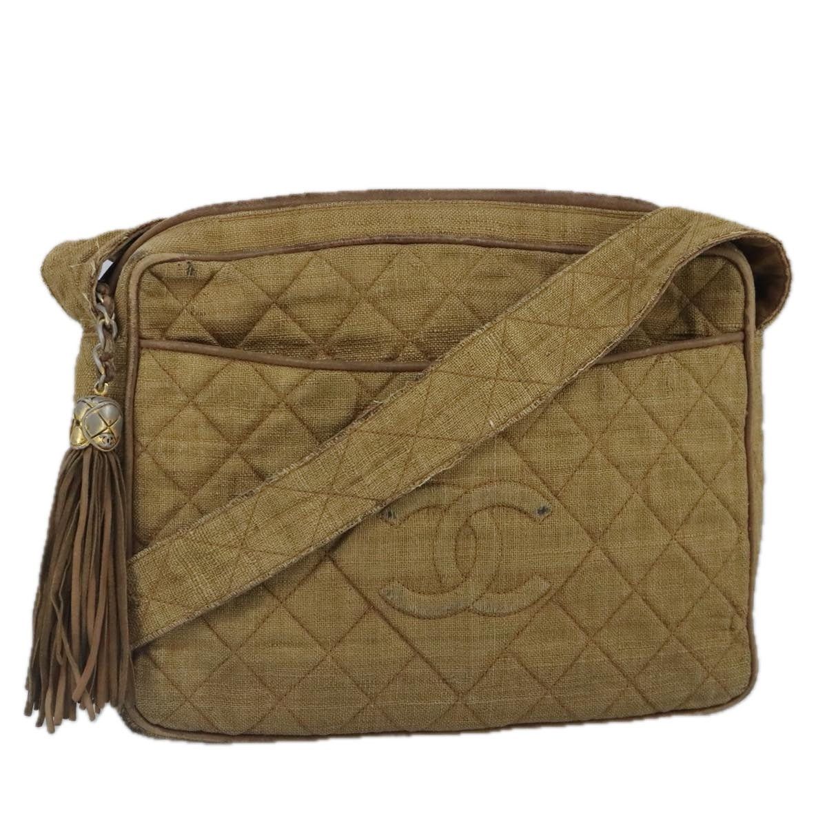 CHANEL Matelasse Shoulder Bag Canvas Beige CC