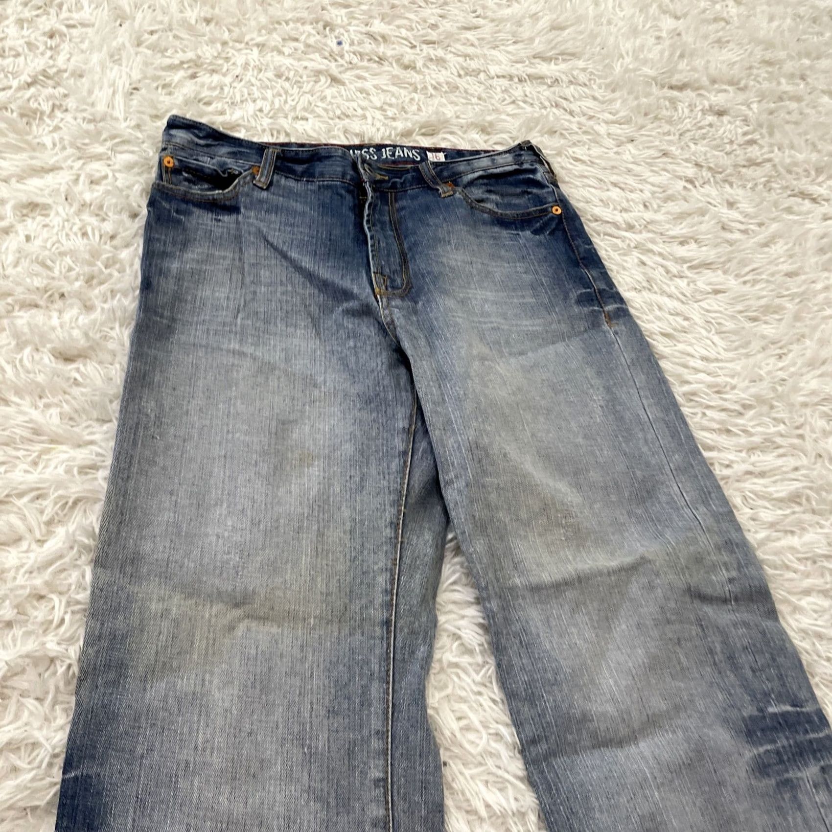 Guess VINTAGE GUESS JEANS Women 16 Ramie Y2k Streetwear Straight Wide Blue Grunge 90s WorkFade Jeans Mens Women Girls Size 38" / US 16 / IT 52 - 3 Thumbnail