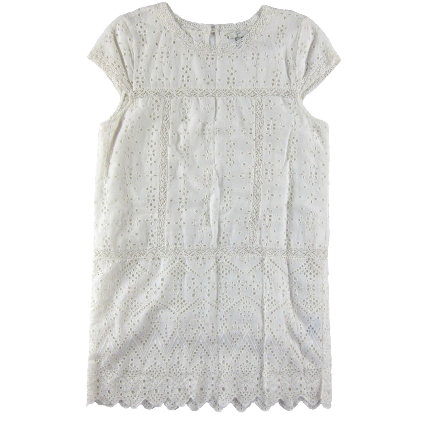 Joie JOIE 100% Cotton White Perforated Floral Cap Sleeve Tunic Shift Sun Dress Large Size L / US 10 / IT 46 - 2 Thumbnail