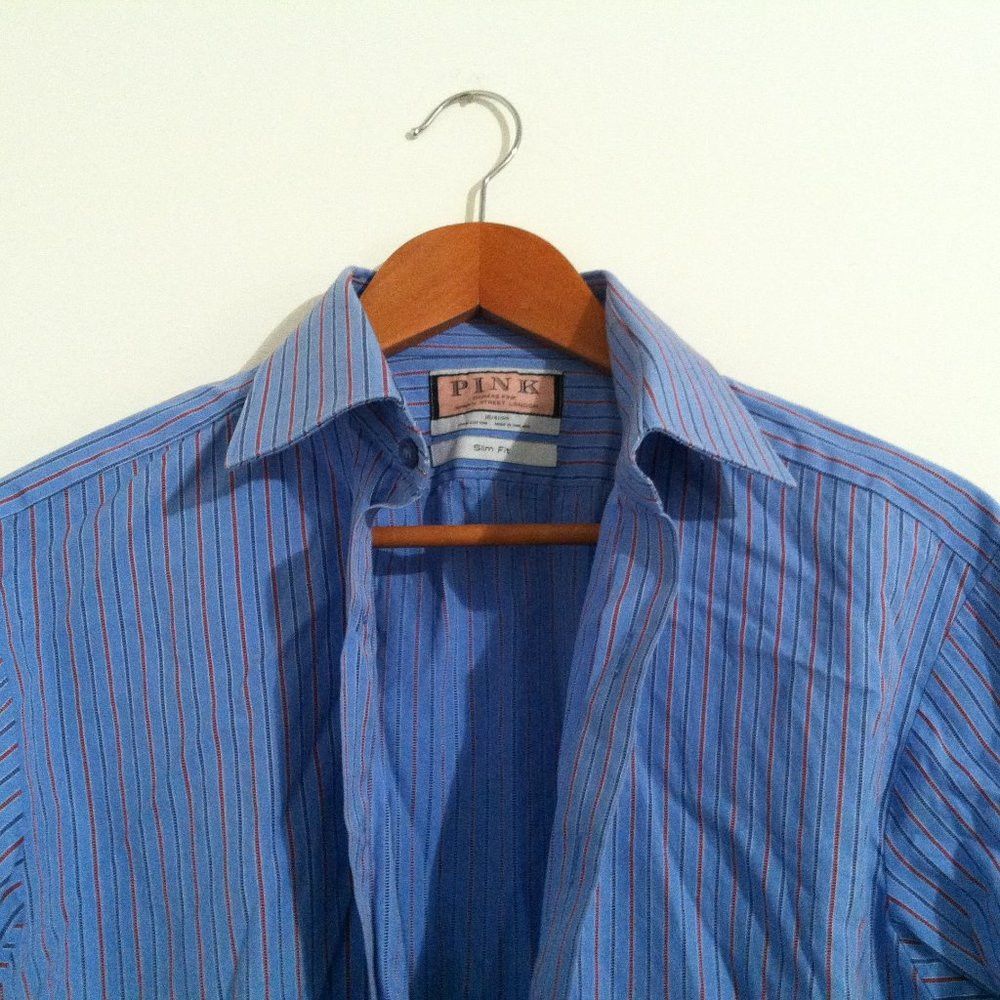 Thomas Pink THOMAS PINK MENS BLUE COTTON DRESS SHIRT SIZE: 16 Size US L / EU 52-54 / 3 - 2 Thumbnail
