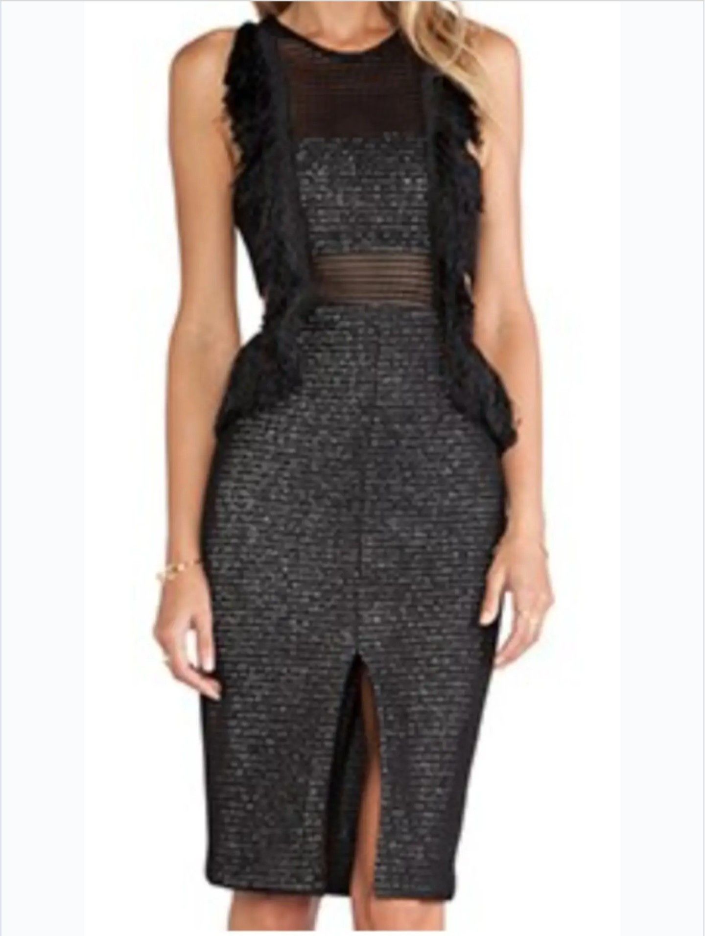 Self-Portrait Mesh dress with cuts and fringes, black Size M / US 6-8 / IT 42-44 - 1 Thumbnail